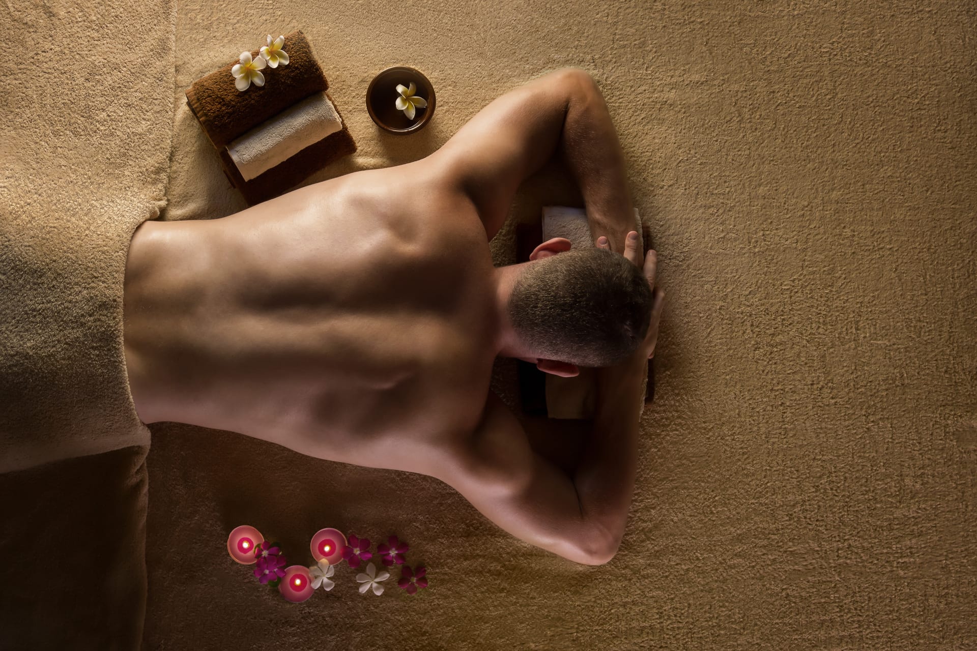 spas are for men male spa-goer on floor
